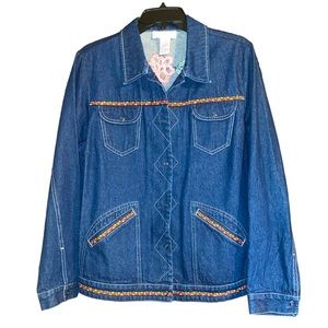 Vintage Y2k 00s Susan Graver Beaded Embroidered Floral Denim Jacket